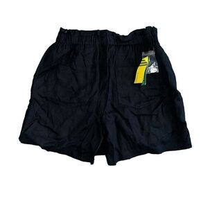 NWT UNITED COLORS OF BENETTON Black Elastic Waist Pure Linen Short Size 10